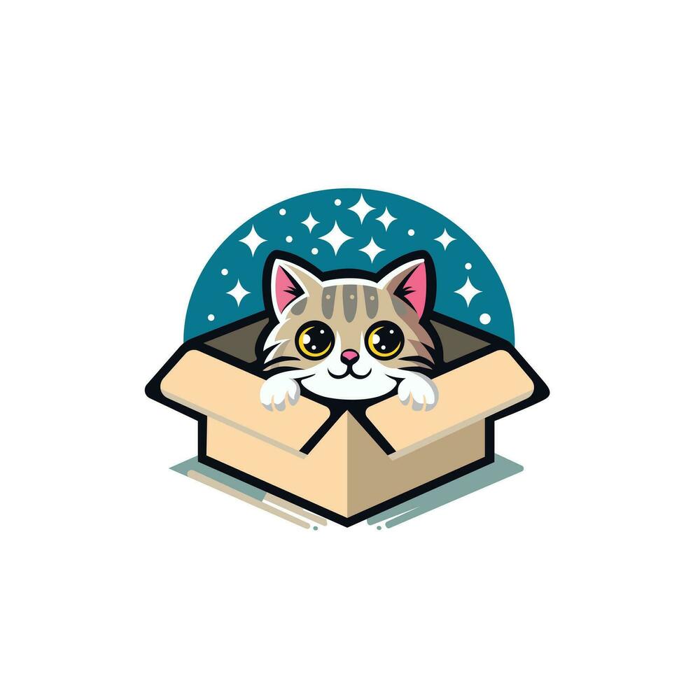 vector kat in doos sjabloon wit achtergrond