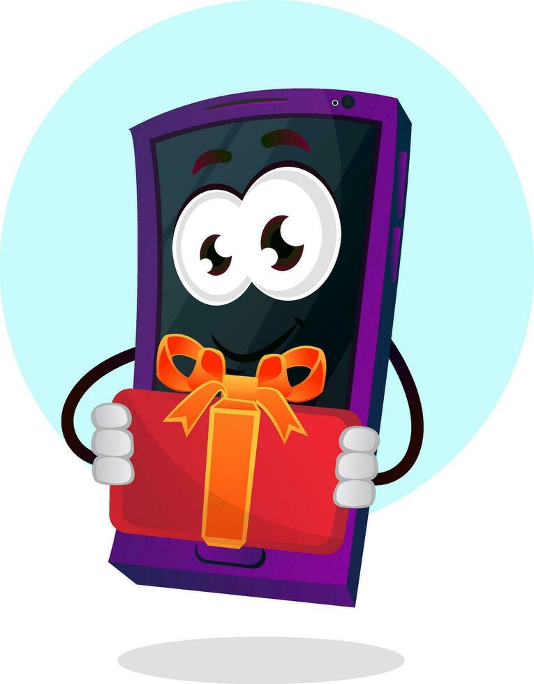 mobiel emoji met een Cadeau illustratie vector Aan wit achtergrond