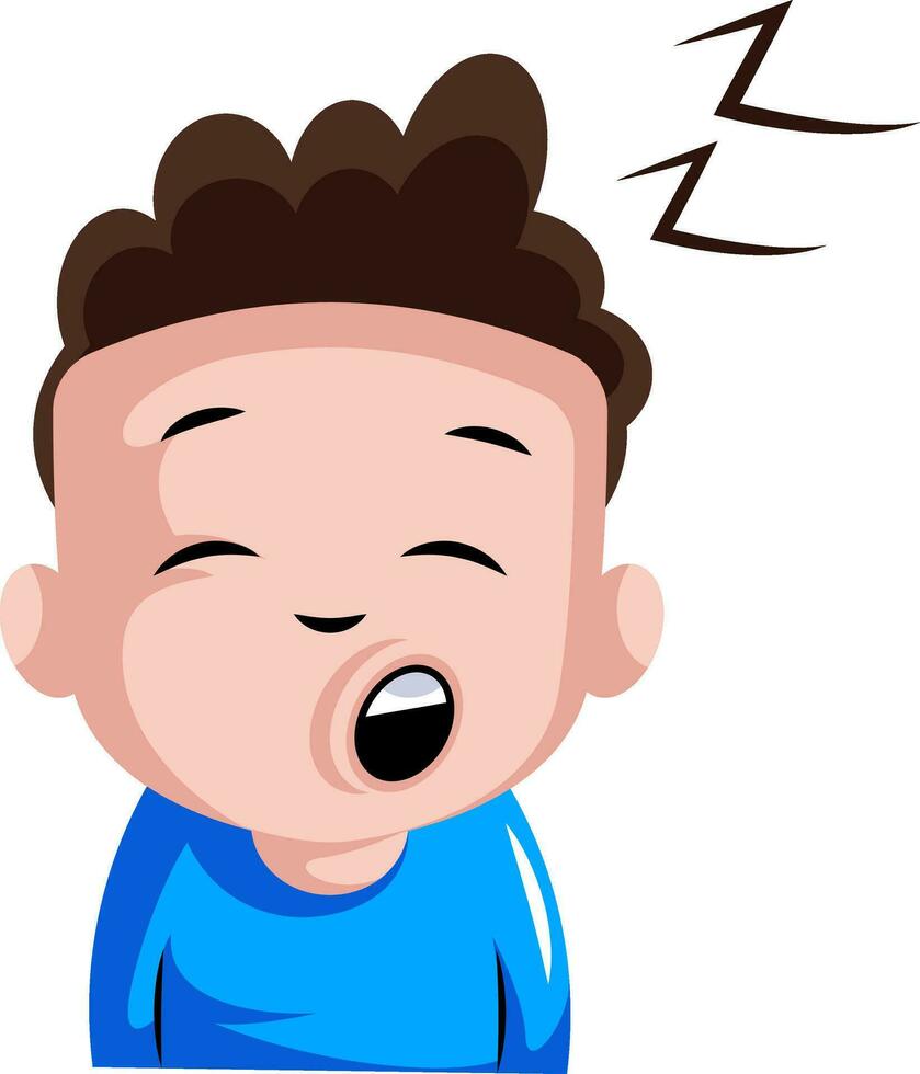 slaperig jongen in blauw top illustratie vector Aan wit achtergrond