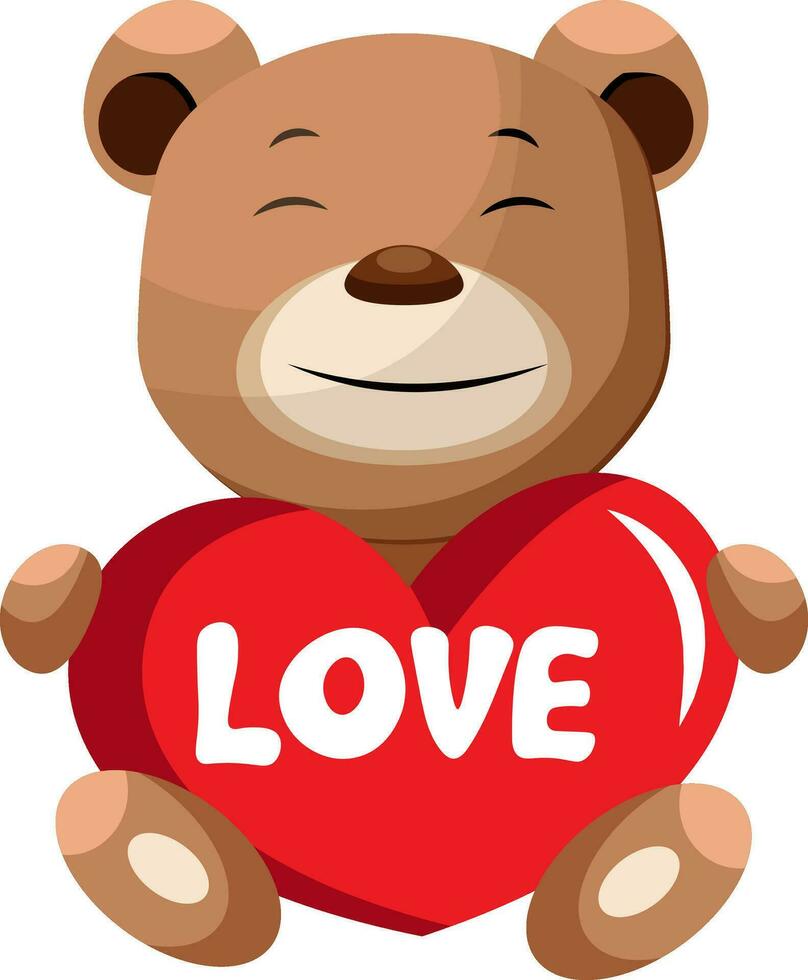 bruin beer Holding hart dat zegt liefde illustratie vector Aan wit achtergrond