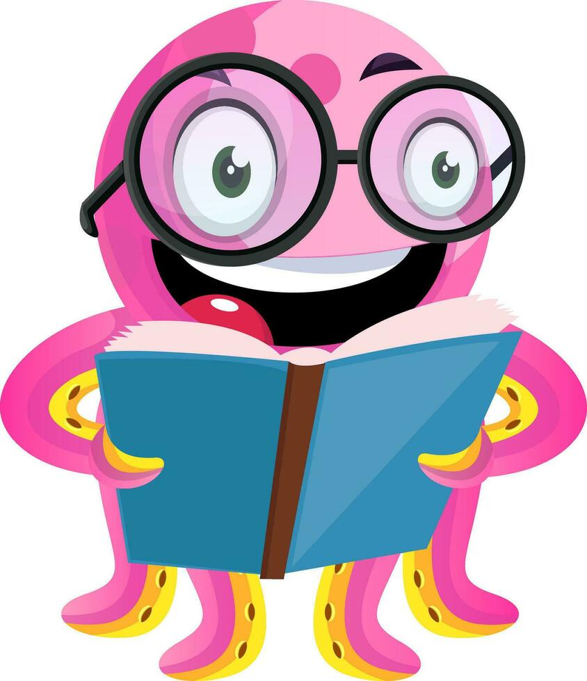 gelukkig geek Octopus lezing een boek illustratie vector Aan wit achtergrond