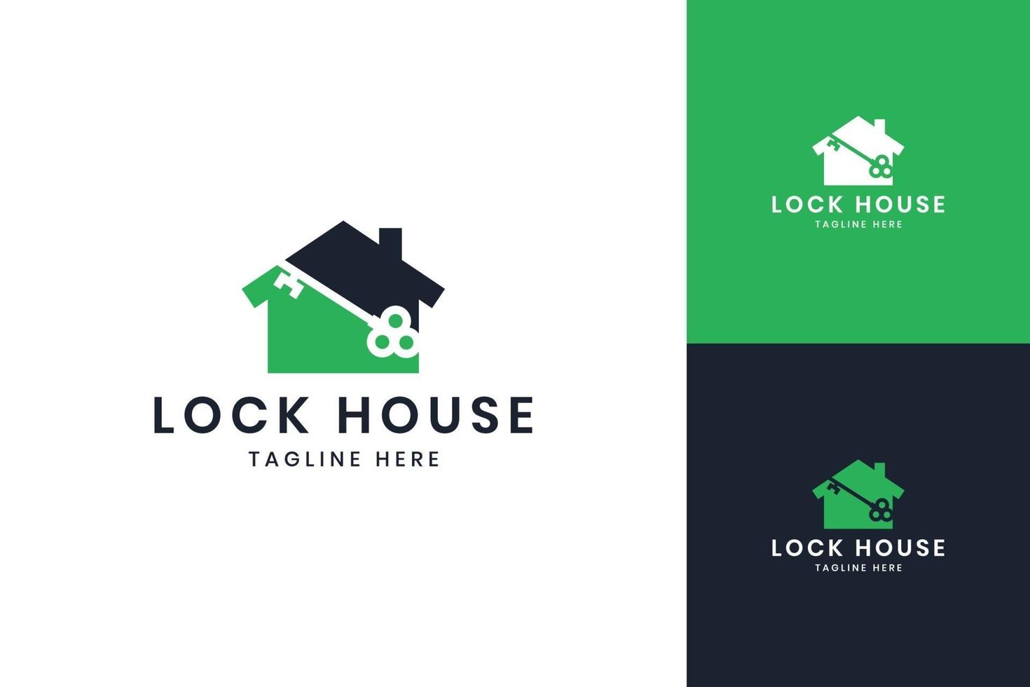 lock huis negatieve ruimte logo ontwerp vector