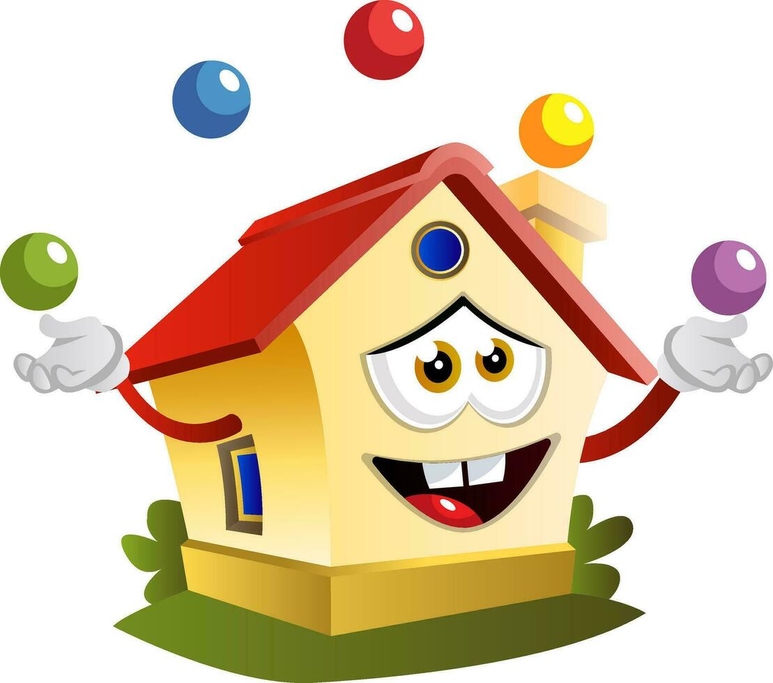 huis is jongleren, illustratie, vector Aan wit achtergrond.