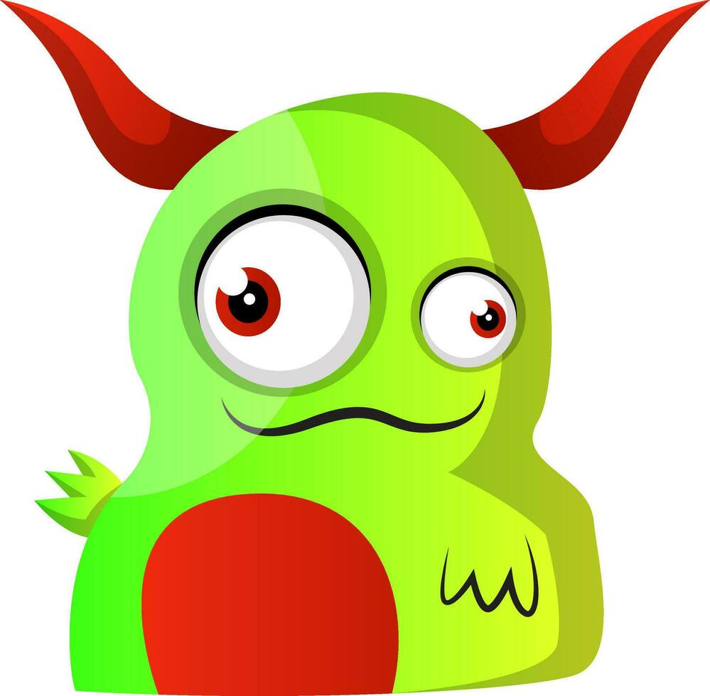 groen monster met rood hoorns illustratie vector Aan wit achtergrond