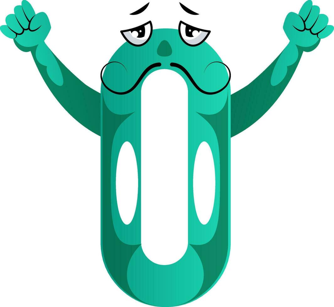 groen monster in aantal nul vorm met handen omhoog illustratie vector Aan wit achtergrond