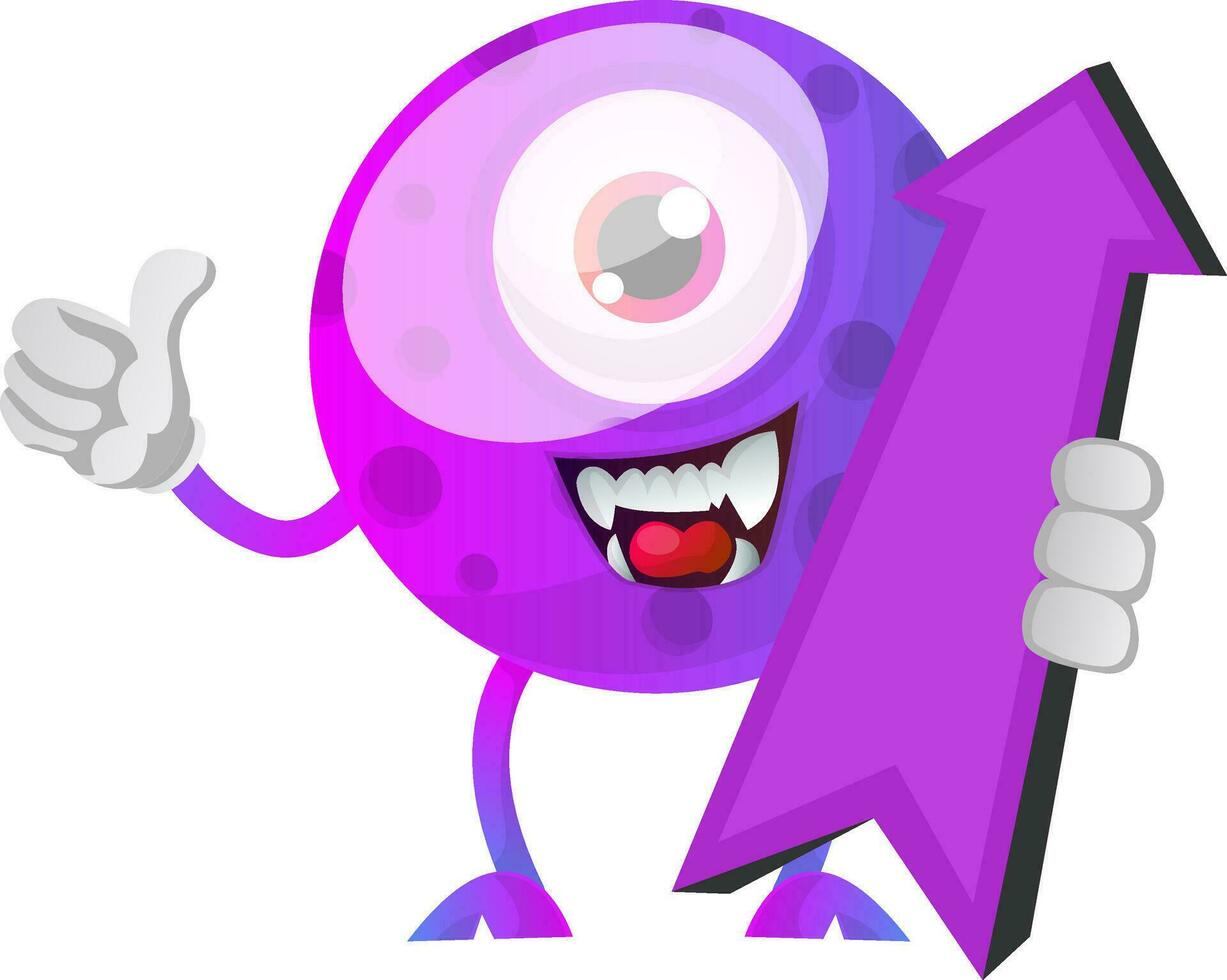 Purper monster met richting teken illustratie vector Aan wit achtergrond