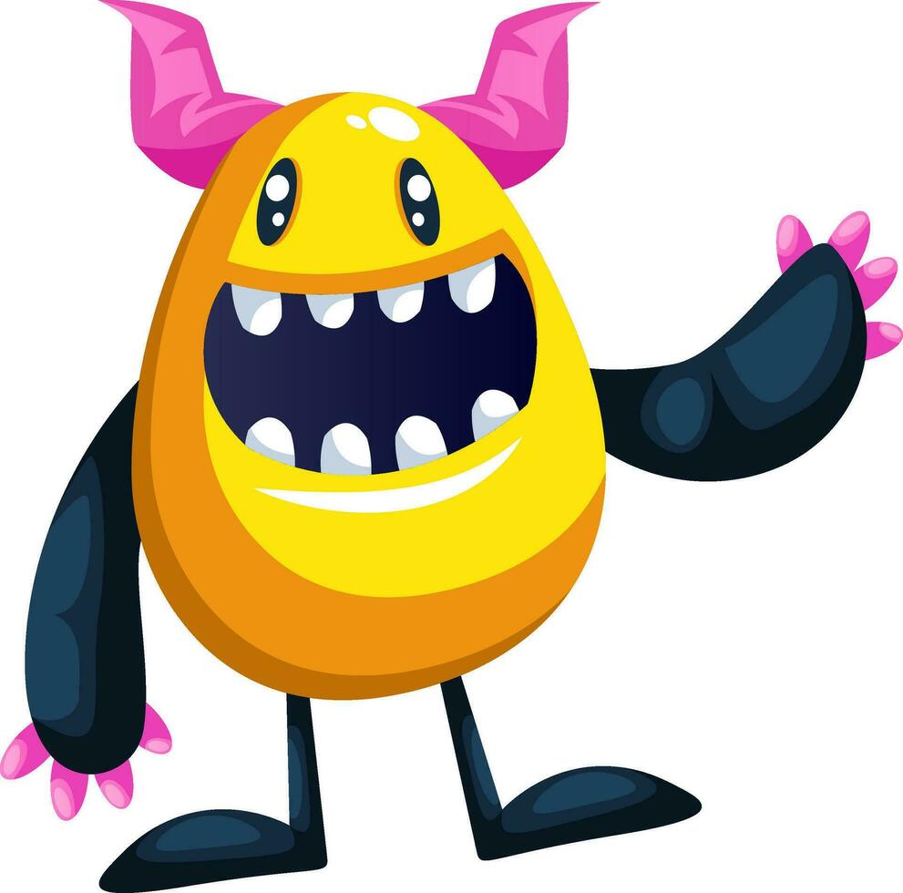 illustratie van glimlachen geel monster golvend wit achtergrond vector illustratie.