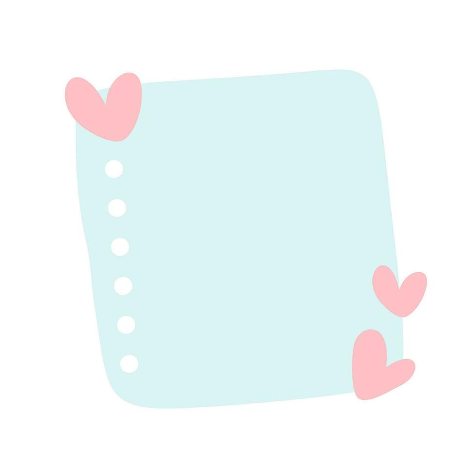 blauw Notitie papier post met harten. liefde romantisch sticker Aan muur. Valentijn groet kaart, bruiloft, ontwerp kladblok vector illustratie