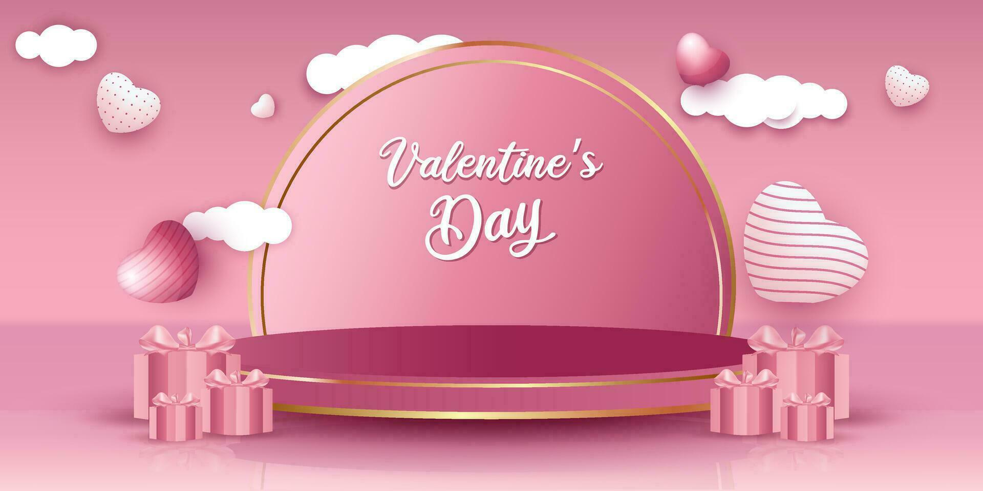 podium Scherm met een roze Valentijnsdag dag thema vector