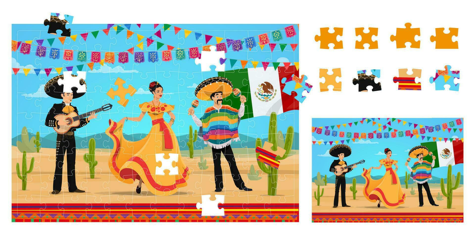 mariachi, danser, charro cowboy decoupeerzaag puzzel spel vector