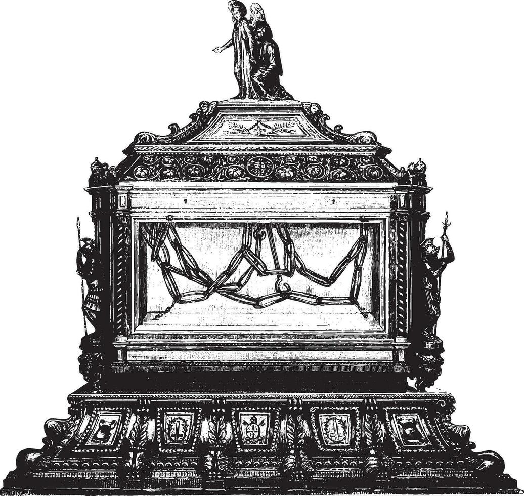 de tabernakel van de kettingen van st. Pieter, in de kerk van st. peter in kettingen in Rome, wijnoogst gravure. vector
