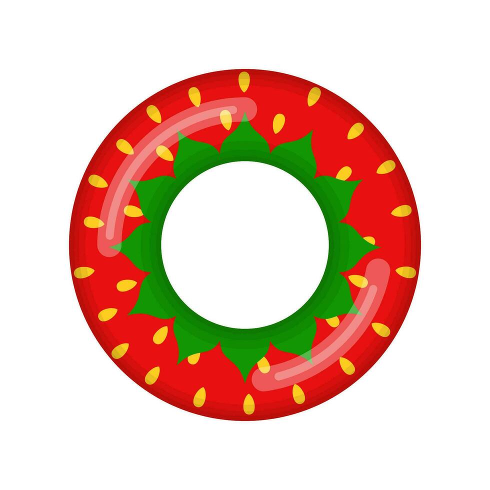 opblaasbaar zwemmen ring op zoek Leuk vinden aardbei geïsoleerd Aan wit achtergrond, rubber vlotter zwembad redder in nood ring, boei kinderen strand zomer zee water thema. vector illustratie icoon.