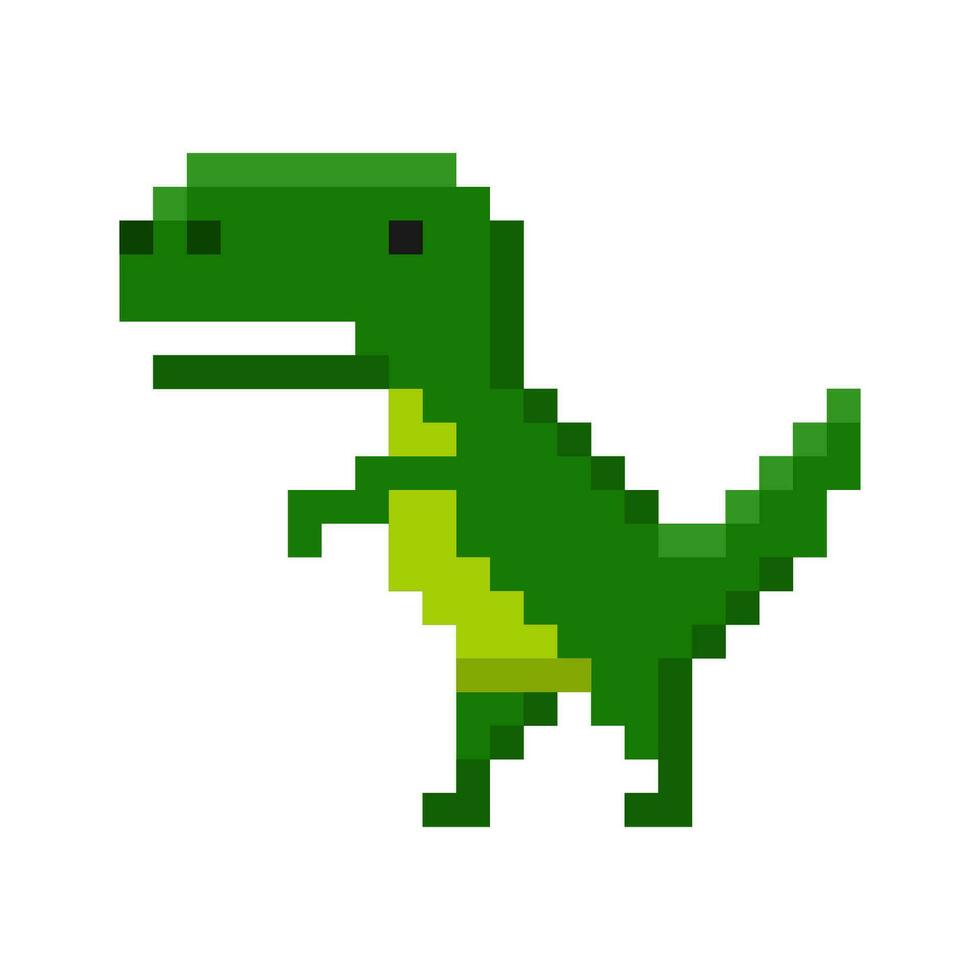 pixel kunst van dinosaurus icoon geïsoleerd Aan wit achtergrond. groot vrolijk prehistorisch groen tyrannosaurus. karakter spel vector illustratie.