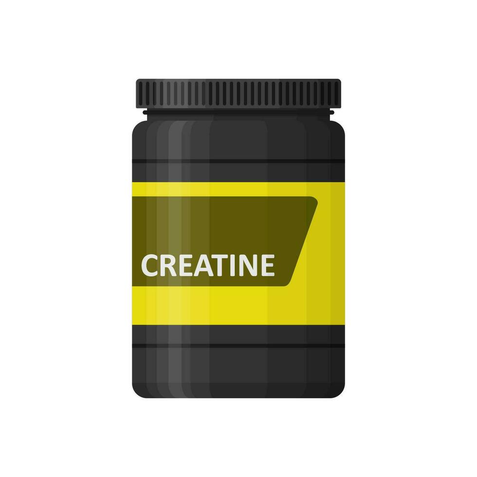 creatine fles geïsoleerd Aan wit achtergrond. sport- voeding icoon houder pakket, geschiktheid supplementen. bodybuilding sport voedsel. pot met supplementen voor spier groei. Sportschool vector illustratie.