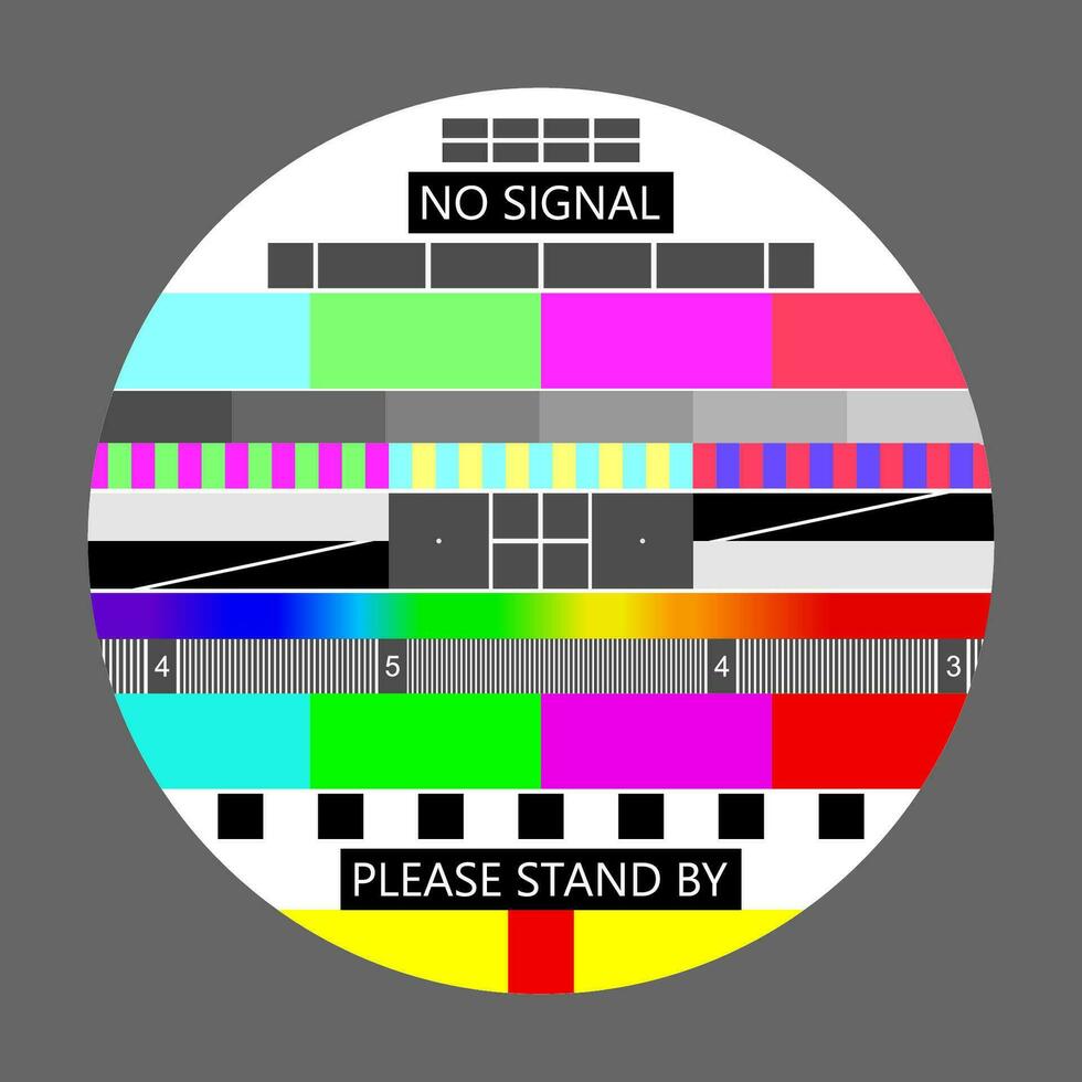 Nee signaal TV, televisie test scherm in geval van Nee signaal. test kaart of patroon, TV resolutie test grafieken achtergrond. vector illustratie