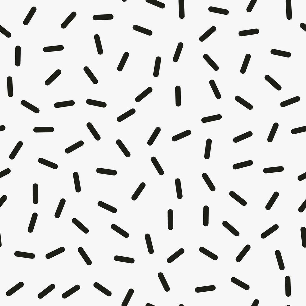 gemakkelijk minimalistisch naadloos patroon, zwart hand getekend lijnen Aan een wit achtergrond. suiker hagelslag, confetti. vector