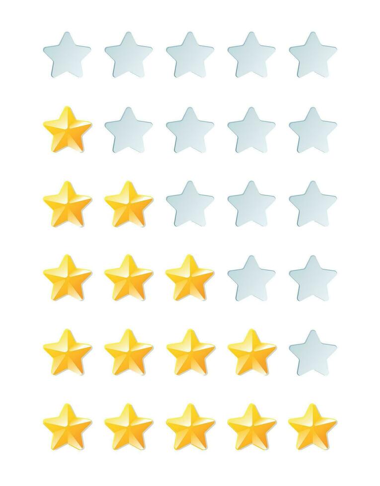 vijf ster beoordeling. ster niveau. sterren ranking voor evaluatie van onderhoud kwaliteit en terugkoppeling vector
