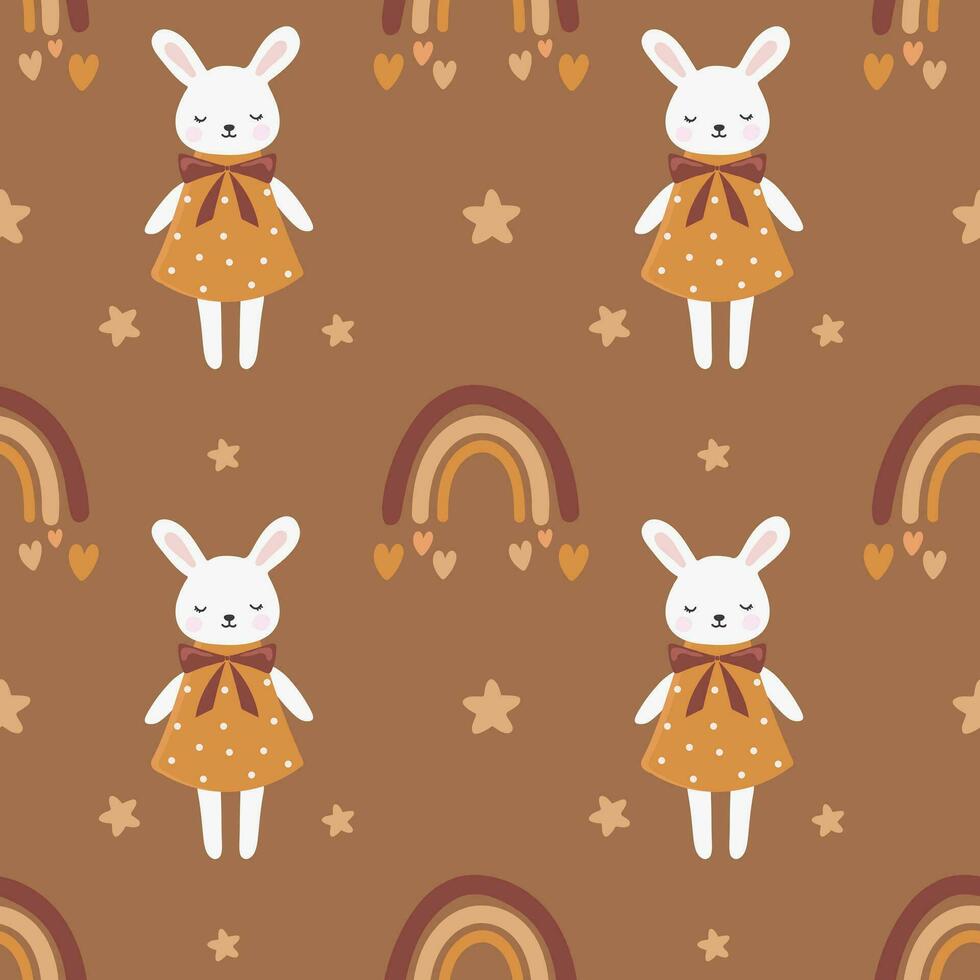 naadloos vector patroon met konijn en regenboog. modieus baby structuur voor kleding stof, behang, kleding, omhulsel