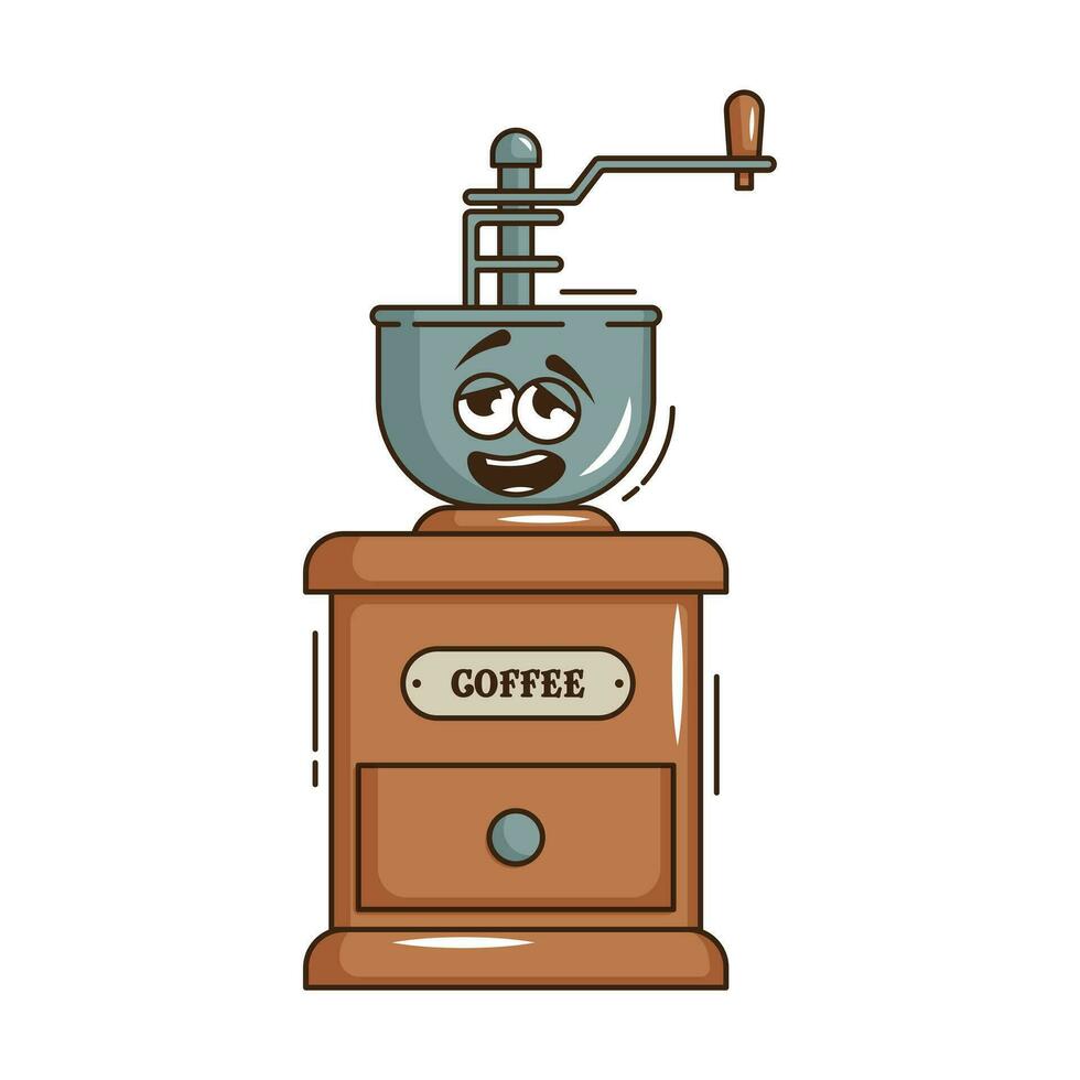 funky groovy tekenfilm karakter koffie sticker. wijnoogst grappig mascotte lap snel psychedelisch glimlach en emotie. ontwerp kunst voor cafe, bar, restaurant. grappig modieus vector illustratie 90s stijl