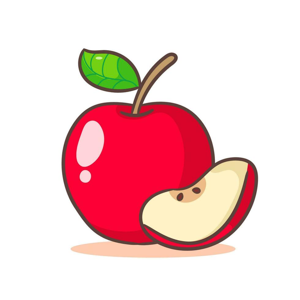 schattig rood appel tekenfilm. hand- getrokken fruit concept icoon ontwerp. geïsoleerd wit achtergrond. vlak vector illustratie.