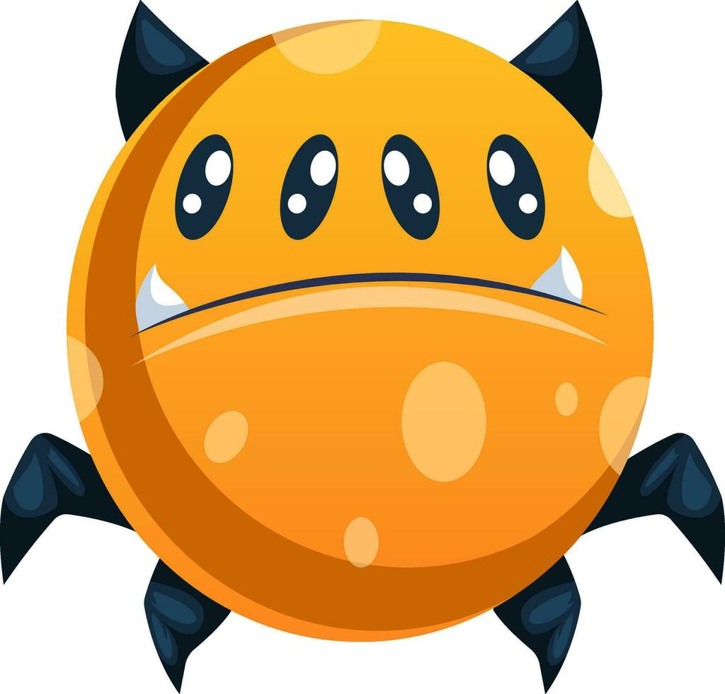 oranje verliefd spin op zoek tekenfilm karakter met vier ogen en zwart poten en oren wit achtergrond vector illustratie.