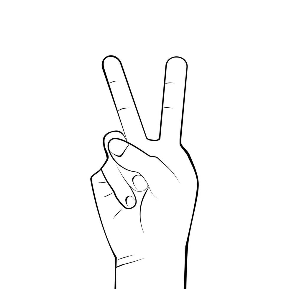 hand- gebaar de v symbool van vrede. vinger symbool voor zege. vector illustratie