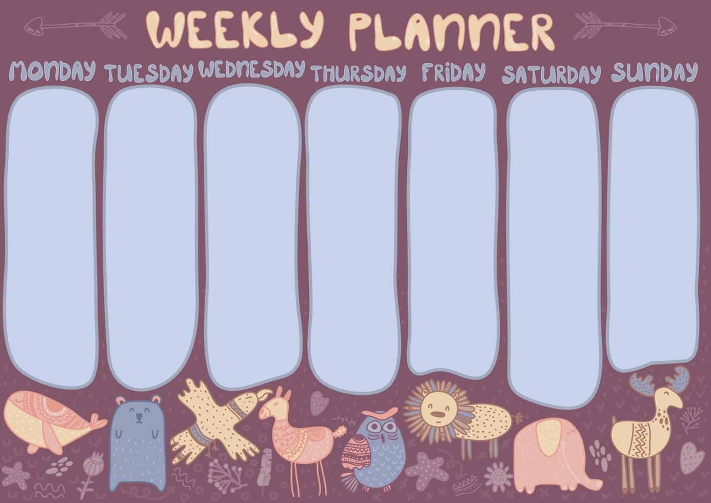 kinderachtige weekplanner met scandinavische dieren vector