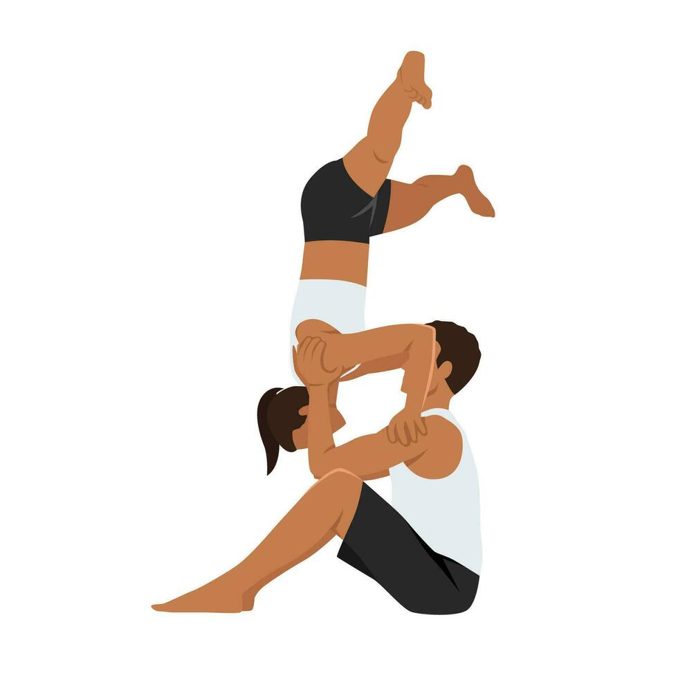 jong paar aan het doen acro yoga. acro yoga concept. paar- yoga. yoga flexibiliteit klasse training vector