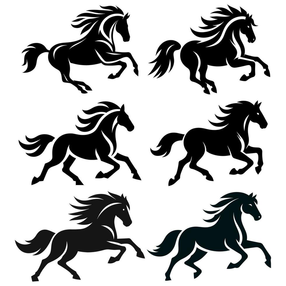 vector reeks van zwart kleur paard silhouet dier geïsoleerd Aan wit achtergrond. vector kunst van zwart paarden grafisch element