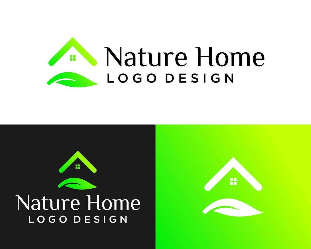 vers natuurlijk blad echt landgoed huis logo ontwerp. vector