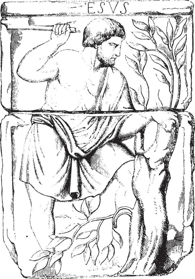 figuren afgebeeld Aan de vierde altaar, wijnoogst gravure. vector