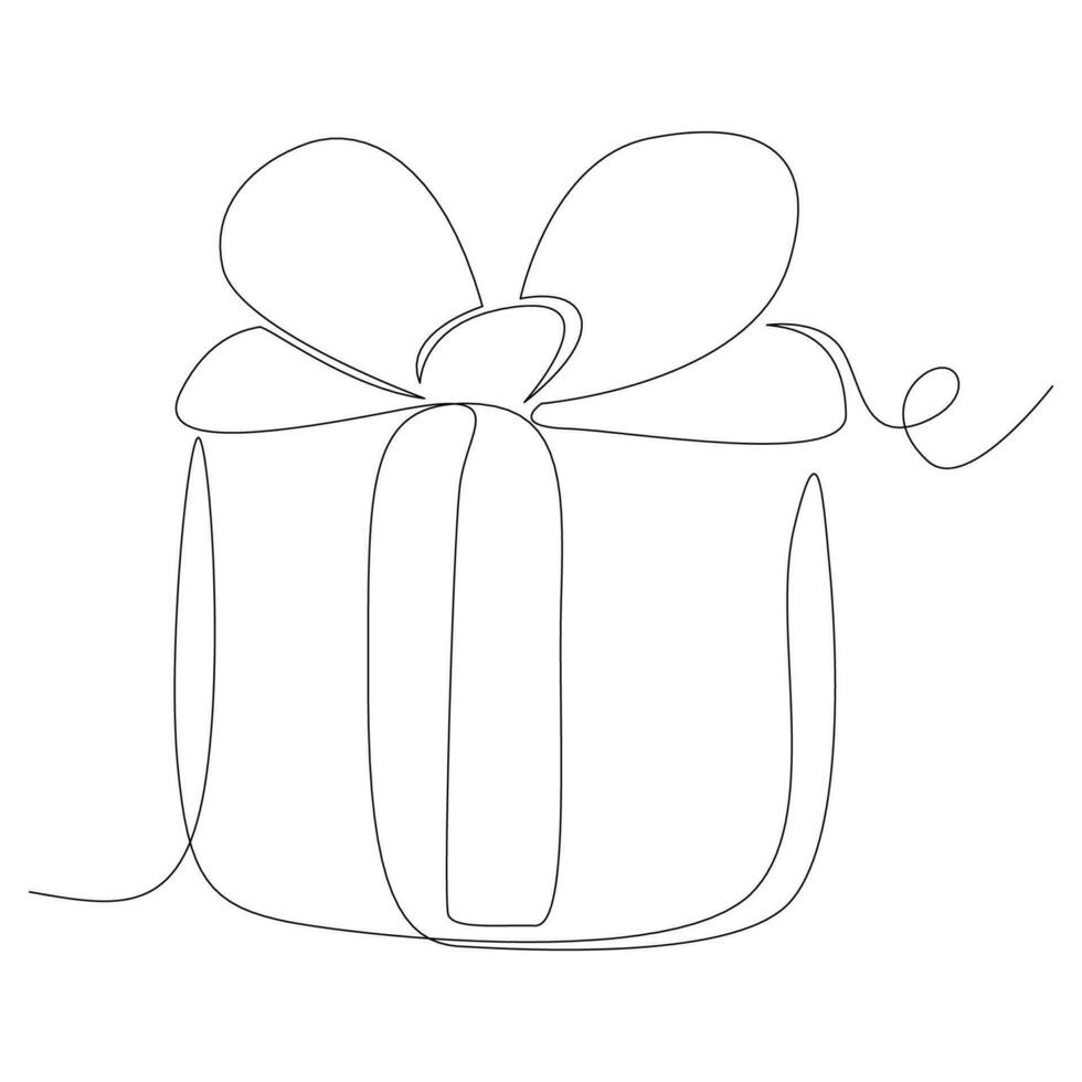 doorlopend een lijn tekening van geschenk doos met boog. single lijn trek in gemakkelijk lineair stijl. bewerkbare beroerte vector