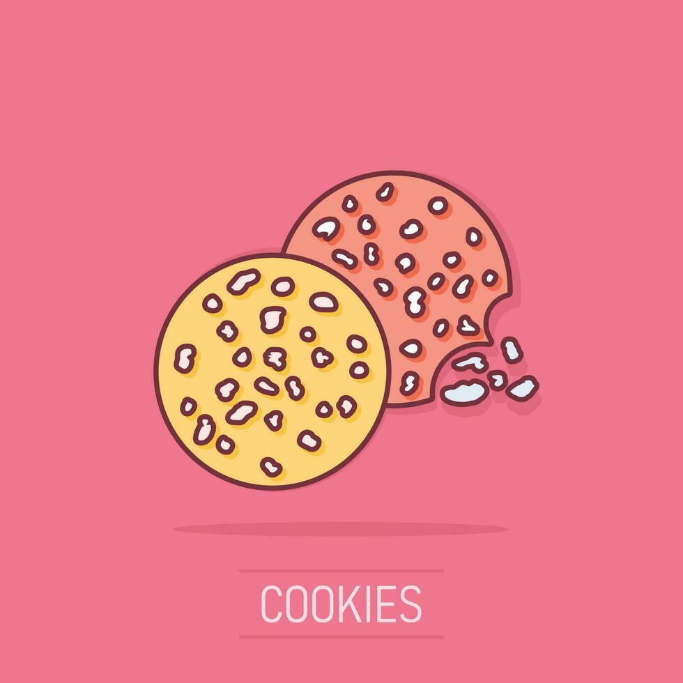 vector tekenfilm koekje icoon in grappig stijl. spaander biscuit teken illustratie pictogram. gebakje koekje bedrijf plons effect concept.