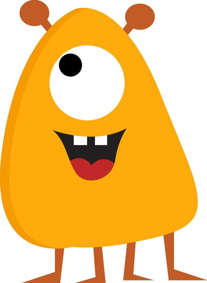 geel en oranje monster met vier poten en een oog illustratie afdrukken vector Aan wit achtergrond