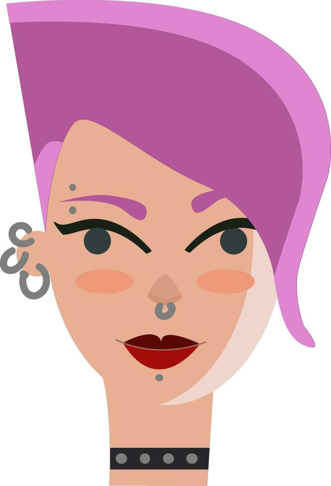 meisje met roze haar- en gezicht piercings vector illustratie Aan wit achtergrond