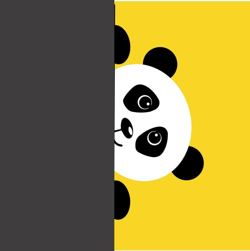 schattig zwart en wit panda gluren achter een grijs muur vector illustratie Aan wit achtergrond