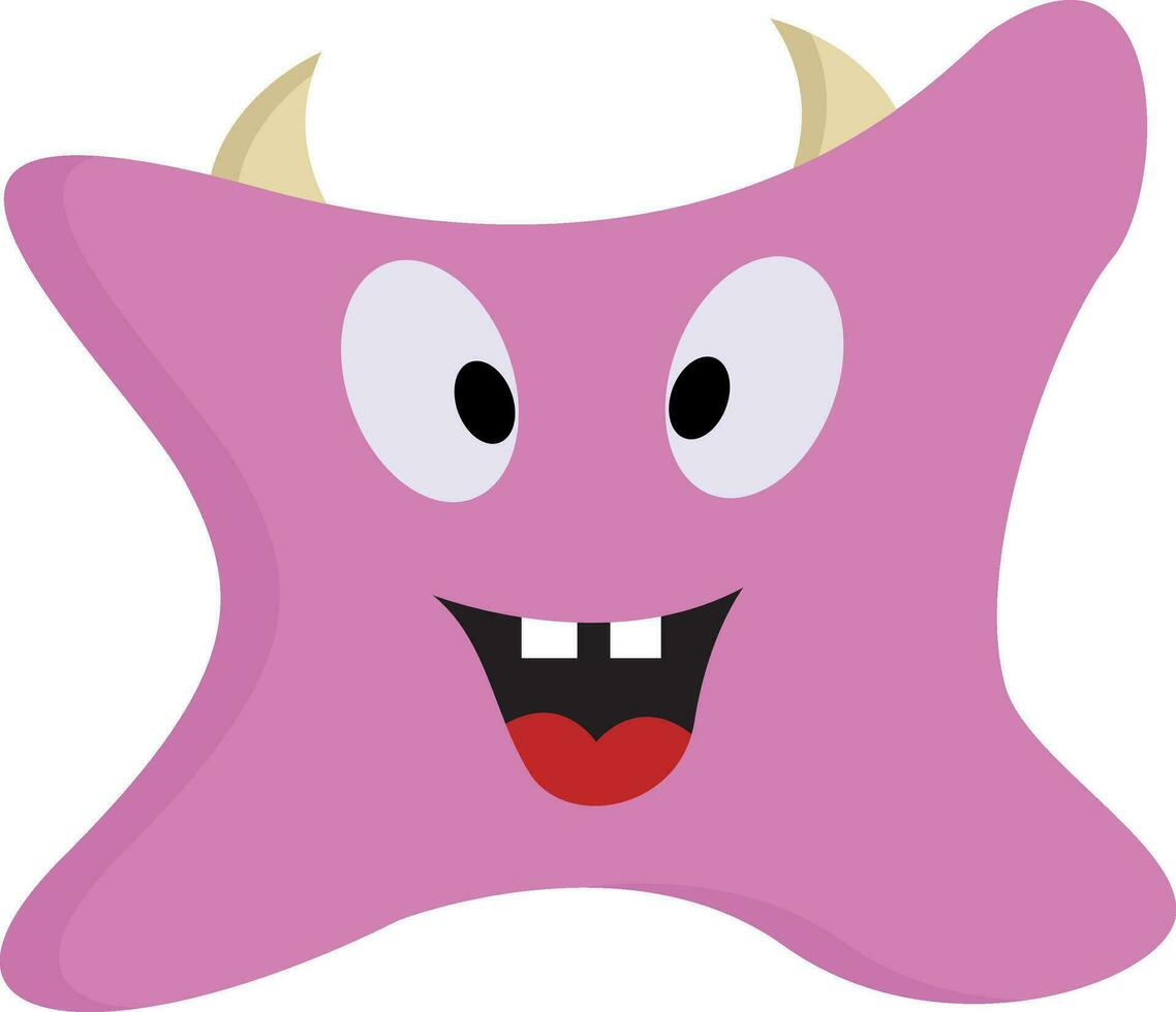schattig glimlachen roze monster met wit hoorns vector illustratie Aan wit achtergrond
