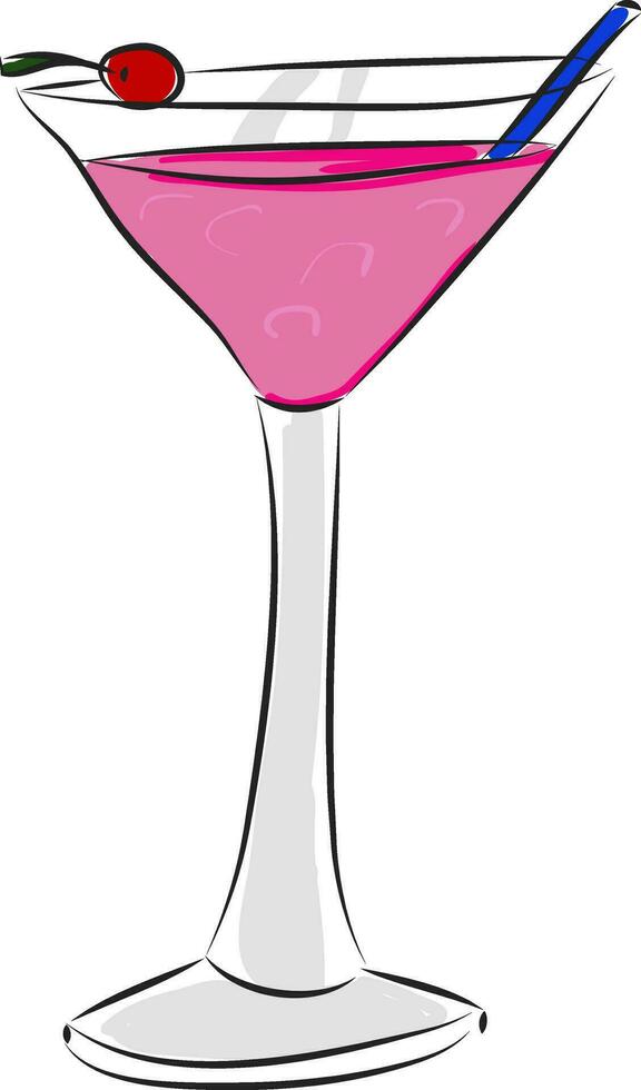 roze cocktail met een rood kers en blauw sturen lepel vector illustratie Aan wit achtergrond