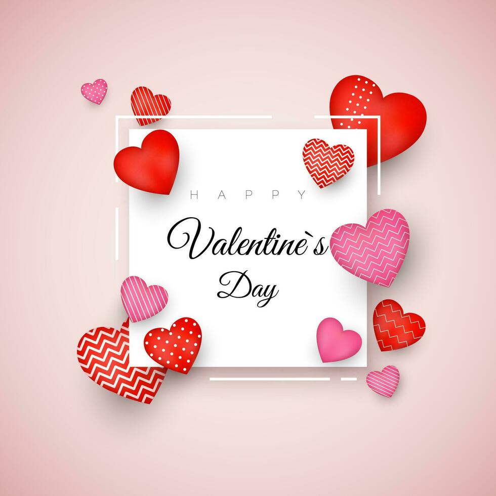 gelukkig valentijnsdag dag groet kaart. vakantie banier met rood harten. februari 14 dag van liefde en romantisch. vector illustratie