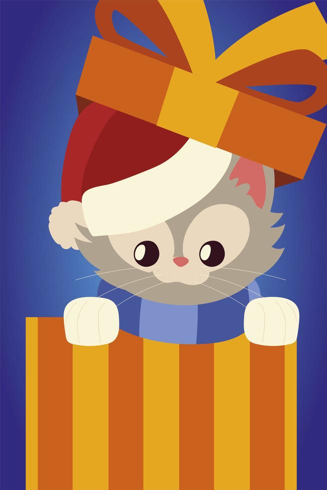 vrolijk kerstfeest schattige kat met kerstmuts in geschenkdoos cartoon vector