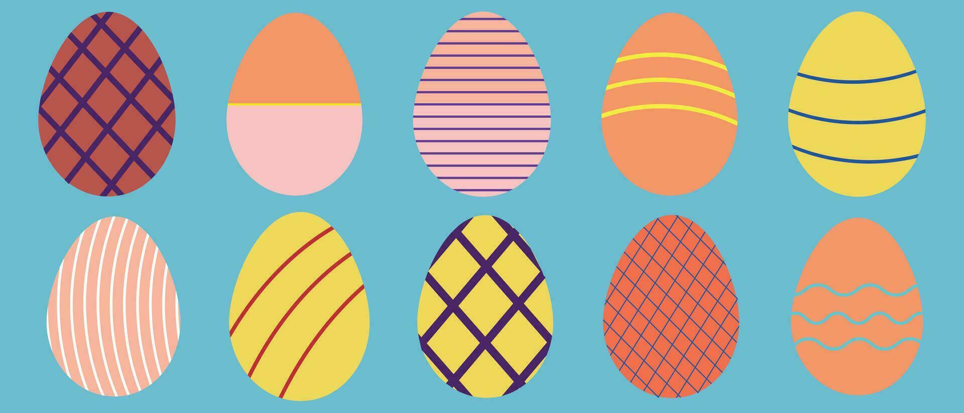 reeks van Pasen eieren in retro stijl kleuren met decoratie elementen. vector illustratie.