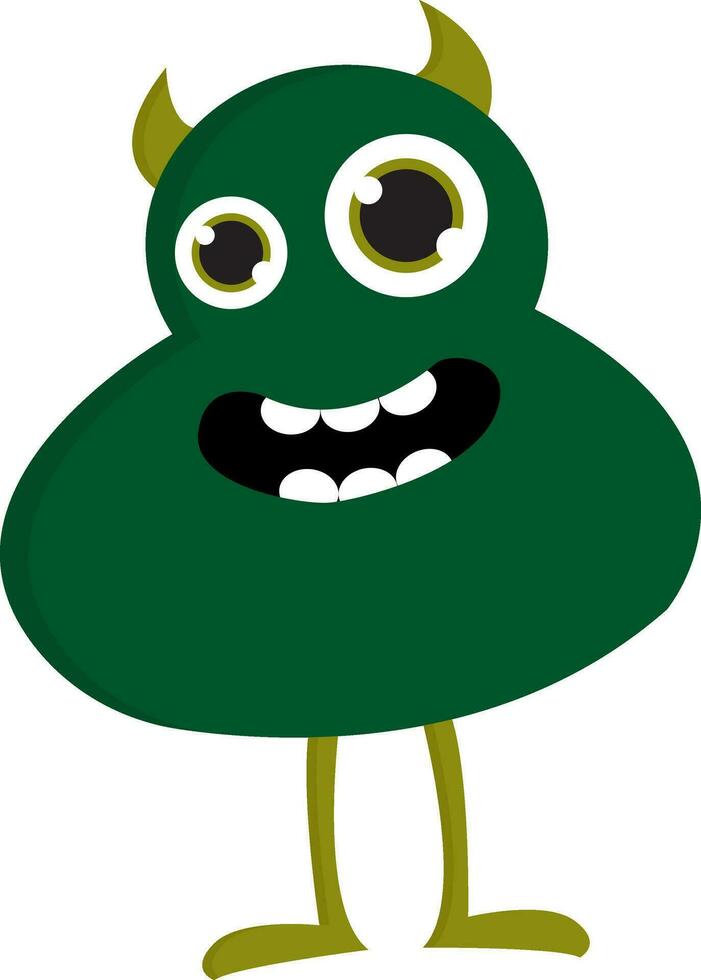 glimlachen groen monster met hoorns vector illustratie Aan wit achtergrond