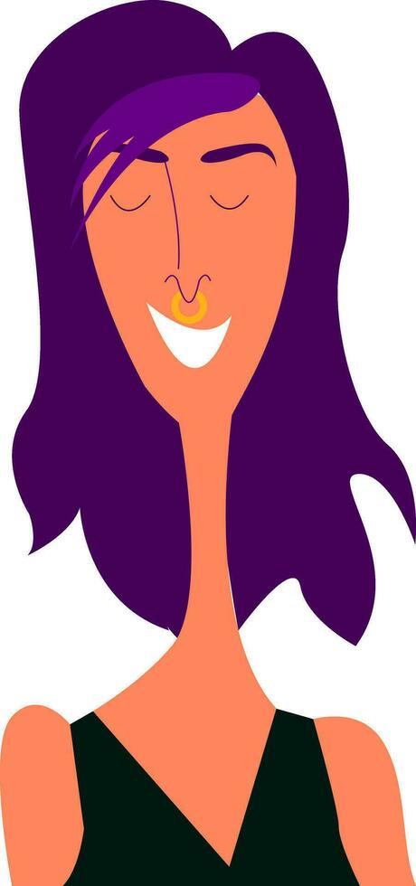 een mager meisje met paars gekleurd lila kapsel vector of kleur illustratie