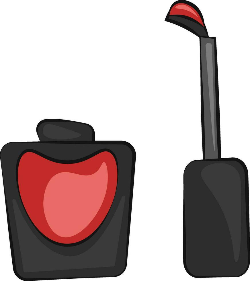 een tekenfilm zwart gekleurde nagel Pools fles met een rood hart ontwerp vector of kleur illustratie
