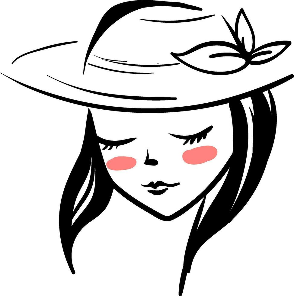 silhouet van een meisje vervelend een hoed vector of kleur illustratie