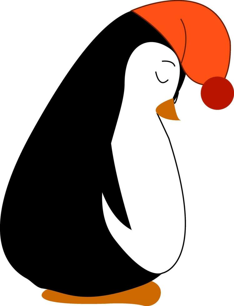 een schattig pinguïn slapen met zijn hoofd naar beneden vector kleur tekening of illustratie