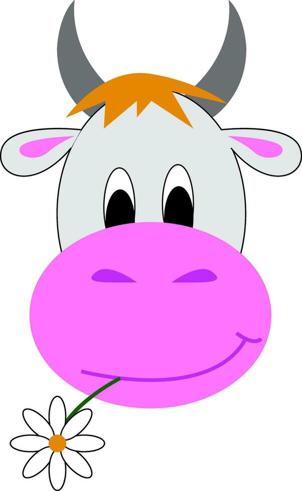 Jersey koe met een bloem in haar mond looks schattig vector of kleur illustratie