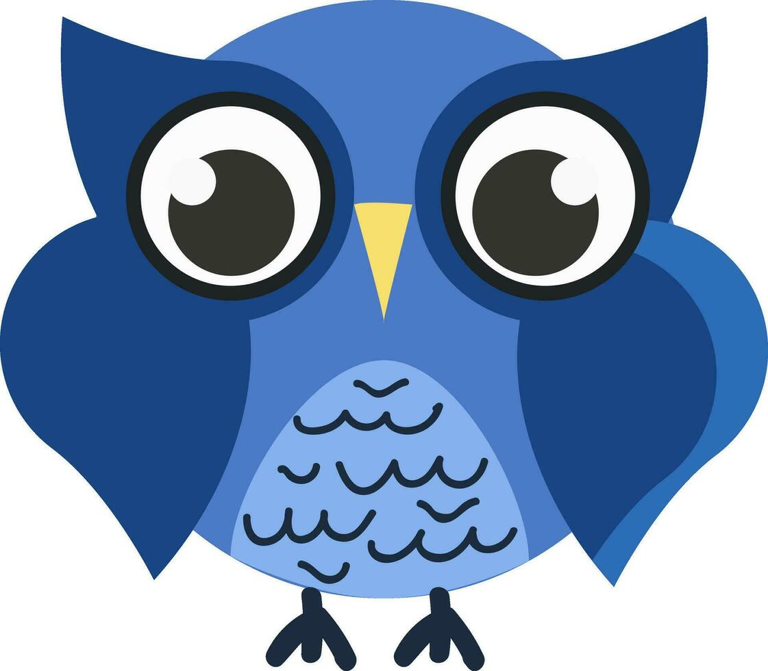 tekening van een uil een nachtelijk vogel in tinten van blauw kleur vector kleur tekening of illustratie