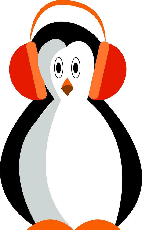 een pinguïn luisteren naar muziek- met een draadloze koptelefoon vector kleur tekening of illustratie