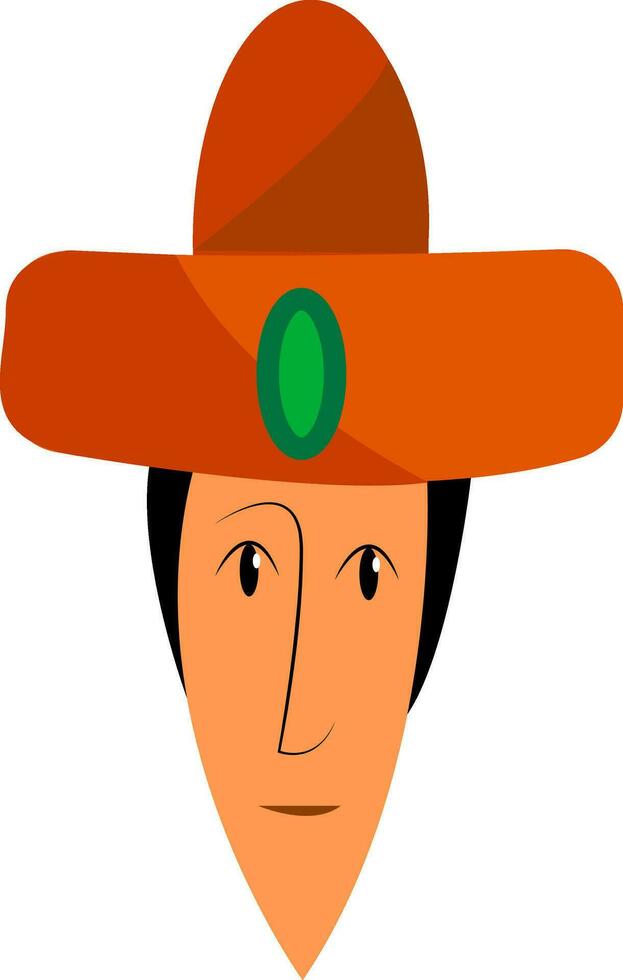 gezicht van een persoon vervelend een traditioneel oranje hoed vector kleur tekening of illustratie